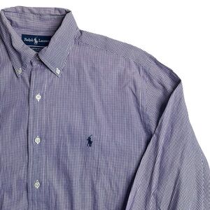 Ralph Lauren Yarmouth Button-Down Shirt Men’s‎ 16in Purple Gingham Check Cotton